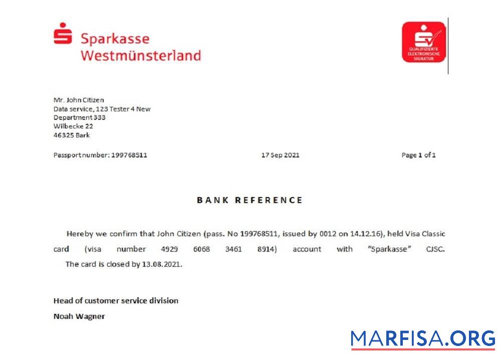 Downloadable Germany Sparkasse closure reference download for verification